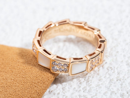 [Lumi Jewelry]SERPENTI RING PINK GOLD MOP DIAMOND PAVED 4MM