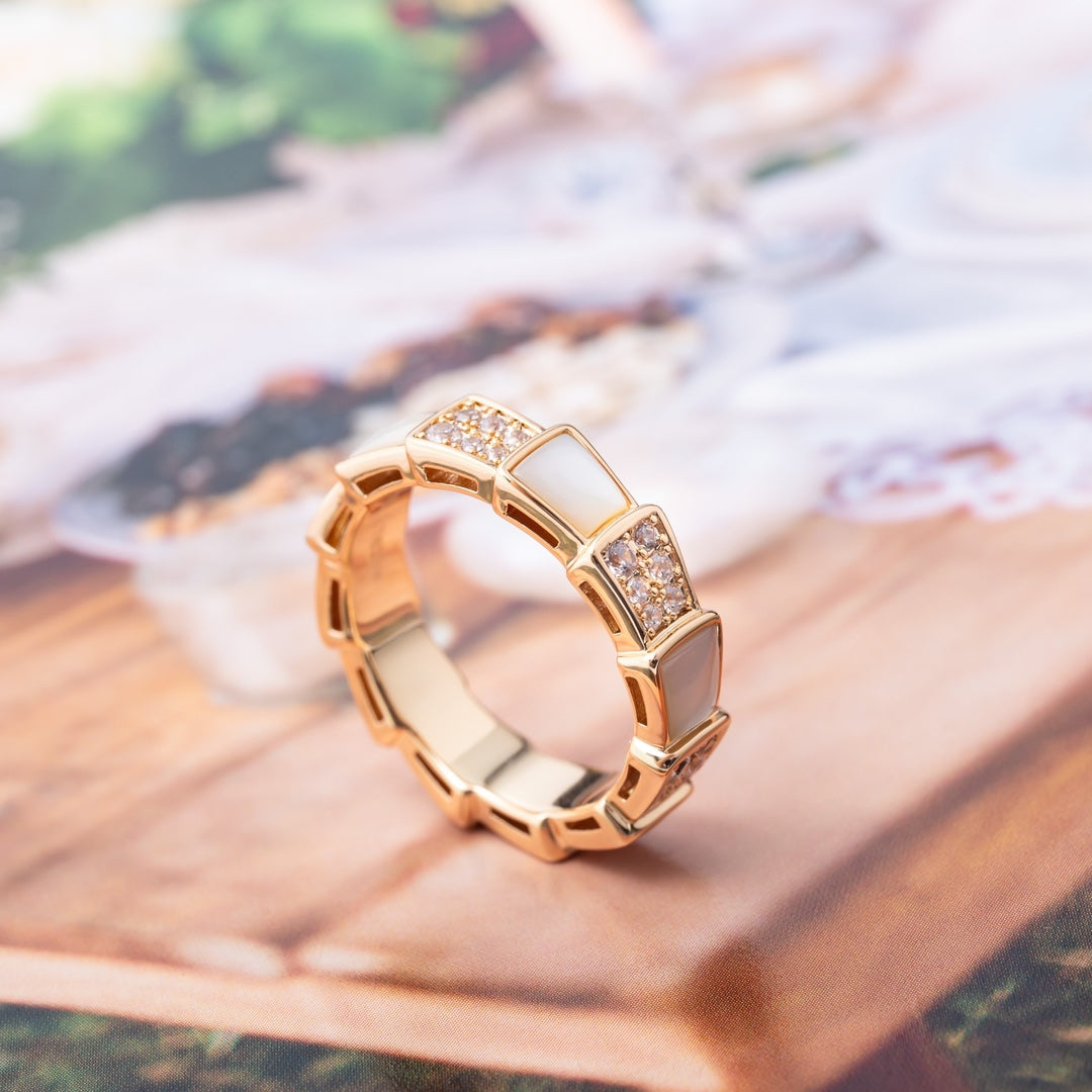 [Lumi Jewelry]SERPENTI RING PINK GOLD MOP DIAMOND PAVED 4MM
