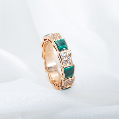 [Lumi Jewelry]SERPENTI RING PINK GOLD MALACHITE DIAMOND PAVED 4MM