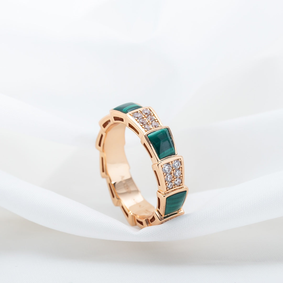 [Lumi Jewelry]SERPENTI RING PINK GOLD MALACHITE DIAMOND PAVED 4MM