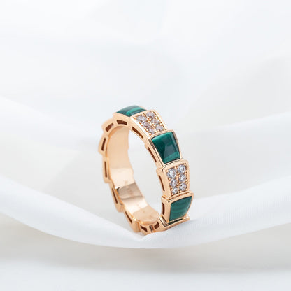 [Lumi Jewelry]SERPENTI RING PINK GOLD MALACHITE DIAMOND PAVED 4MM