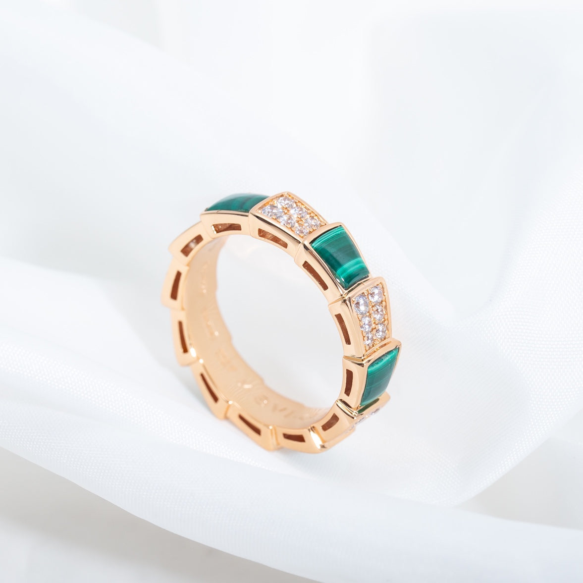 [Lumi Jewelry]SERPENTI RING PINK GOLD MALACHITE DIAMOND PAVED 4MM