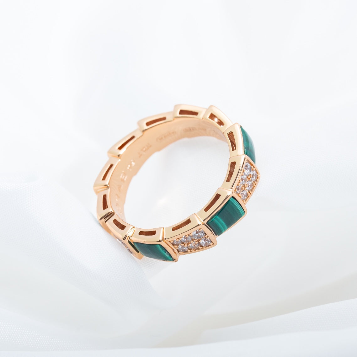 [Lumi Jewelry]SERPENTI RING PINK GOLD MALACHITE DIAMOND PAVED 4MM
