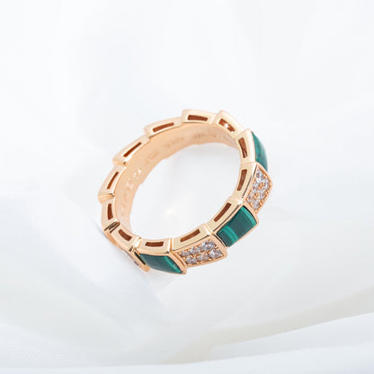 [Lumi Jewelry]SERPENTI RING PINK GOLD MALACHITE DIAMOND PAVED 4MM