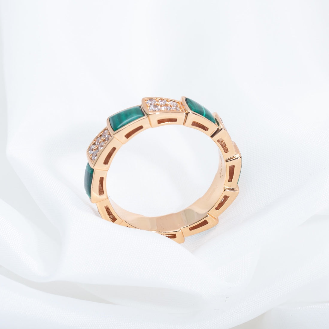 [Lumi Jewelry]SERPENTI RING PINK GOLD MALACHITE DIAMOND PAVED 4MM