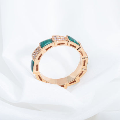 [Lumi Jewelry]SERPENTI RING PINK GOLD MALACHITE DIAMOND PAVED 4MM