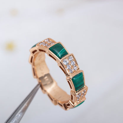 [Lumi Jewelry]SERPENTI RING PINK GOLD MALACHITE DIAMOND PAVED 4MM