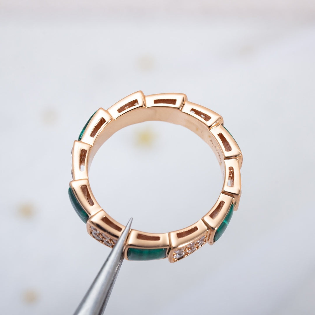 [Lumi Jewelry]SERPENTI RING PINK GOLD MALACHITE DIAMOND PAVED 4MM