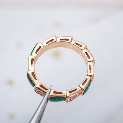 [Lumi Jewelry]SERPENTI RING PINK GOLD MALACHITE DIAMOND PAVED 4MM