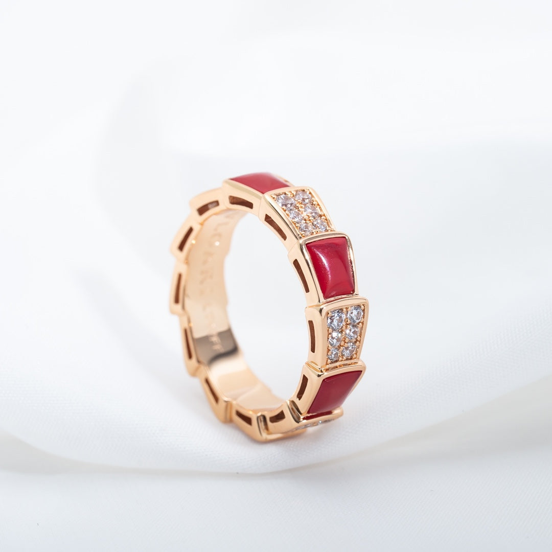 [Lumi Jewelry]SERPENTI RING PINK GOLD CARNELIAN DIAMOND PAVED 4MM