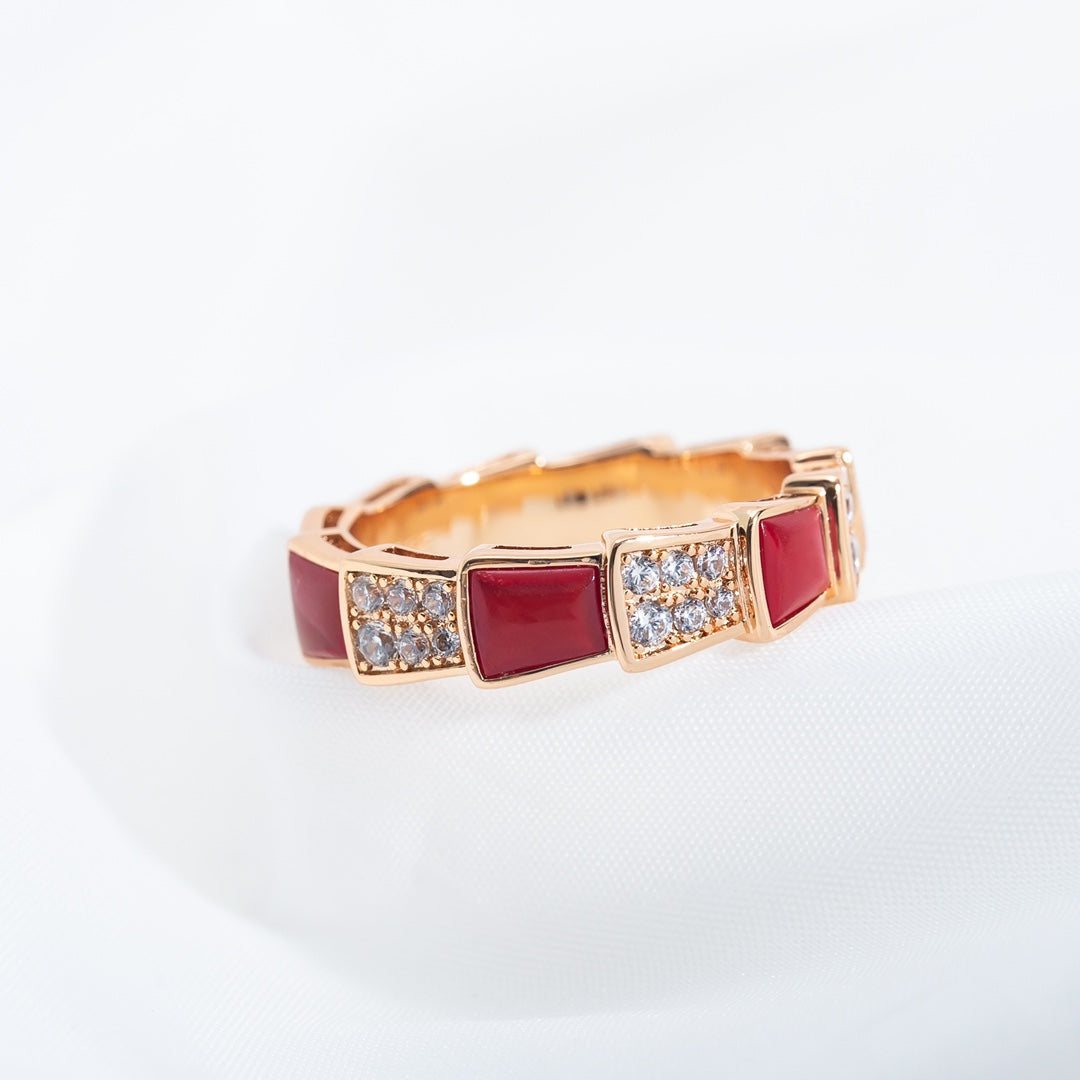 [Lumi Jewelry]SERPENTI RING PINK GOLD CARNELIAN DIAMOND PAVED 4MM