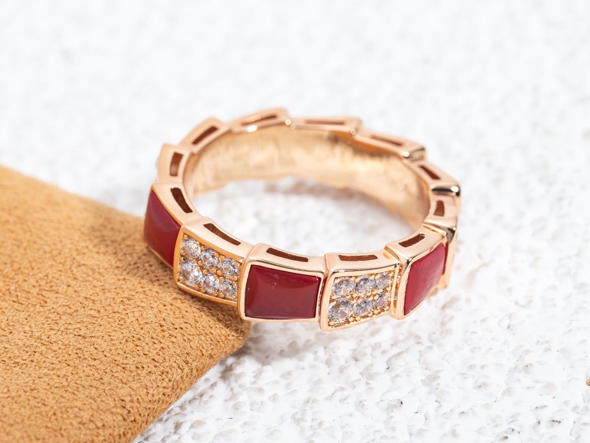 [Lumi Jewelry]SERPENTI RING PINK GOLD CARNELIAN DIAMOND PAVED 4MM