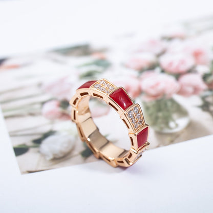 [Lumi Jewelry]SERPENTI RING PINK GOLD CARNELIAN DIAMOND PAVED 4MM