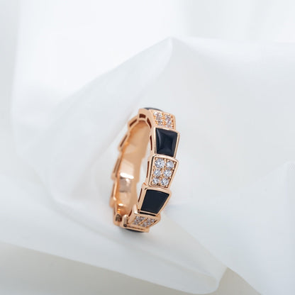 [Lumi Jewelry]SERPENTI RING PINK GOLD BLACK MOP DIAMOND PAVED 4MM