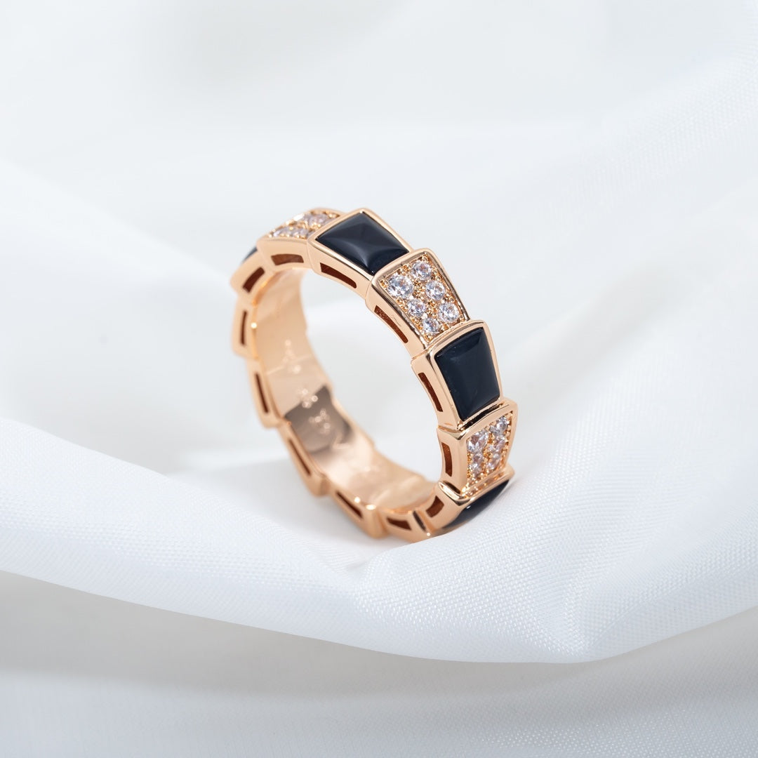 [Lumi Jewelry]SERPENTI RING PINK GOLD BLACK MOP DIAMOND PAVED 4MM