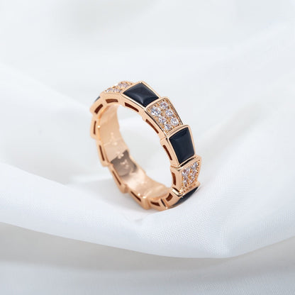 [Lumi Jewelry]SERPENTI RING PINK GOLD BLACK MOP DIAMOND PAVED 4MM