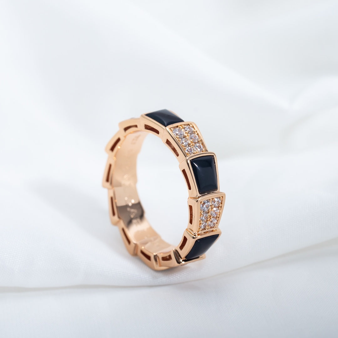 [Lumi Jewelry]SERPENTI RING PINK GOLD BLACK MOP DIAMOND PAVED 4MM