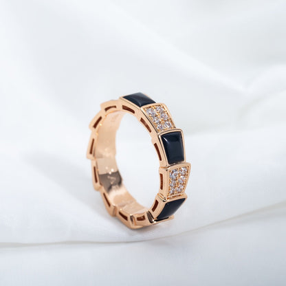 [Lumi Jewelry]SERPENTI RING PINK GOLD BLACK MOP DIAMOND PAVED 4MM