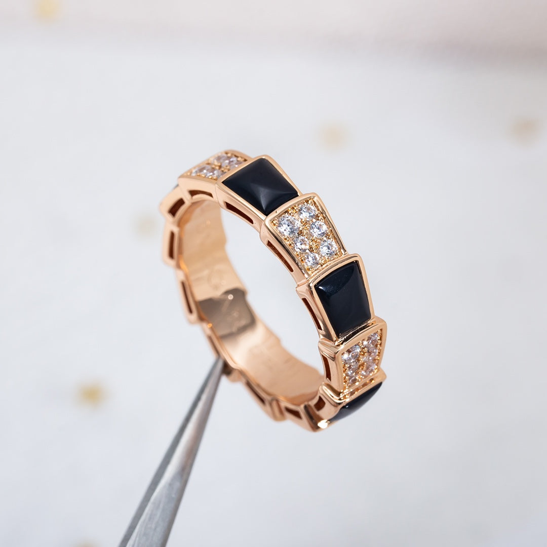 [Lumi Jewelry]SERPENTI RING PINK GOLD BLACK MOP DIAMOND PAVED 4MM