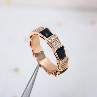 [Lumi Jewelry]SERPENTI RING PINK GOLD BLACK MOP DIAMOND PAVED 4MM