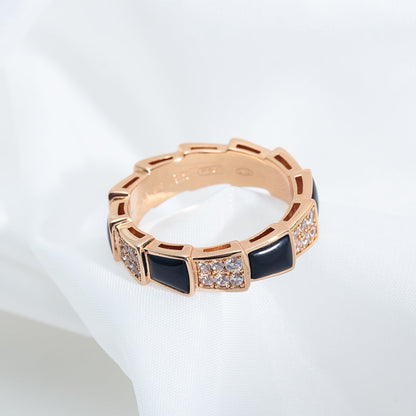 [Lumi Jewelry]SERPENTI RING PINK GOLD BLACK MOP DIAMOND PAVED 4MM