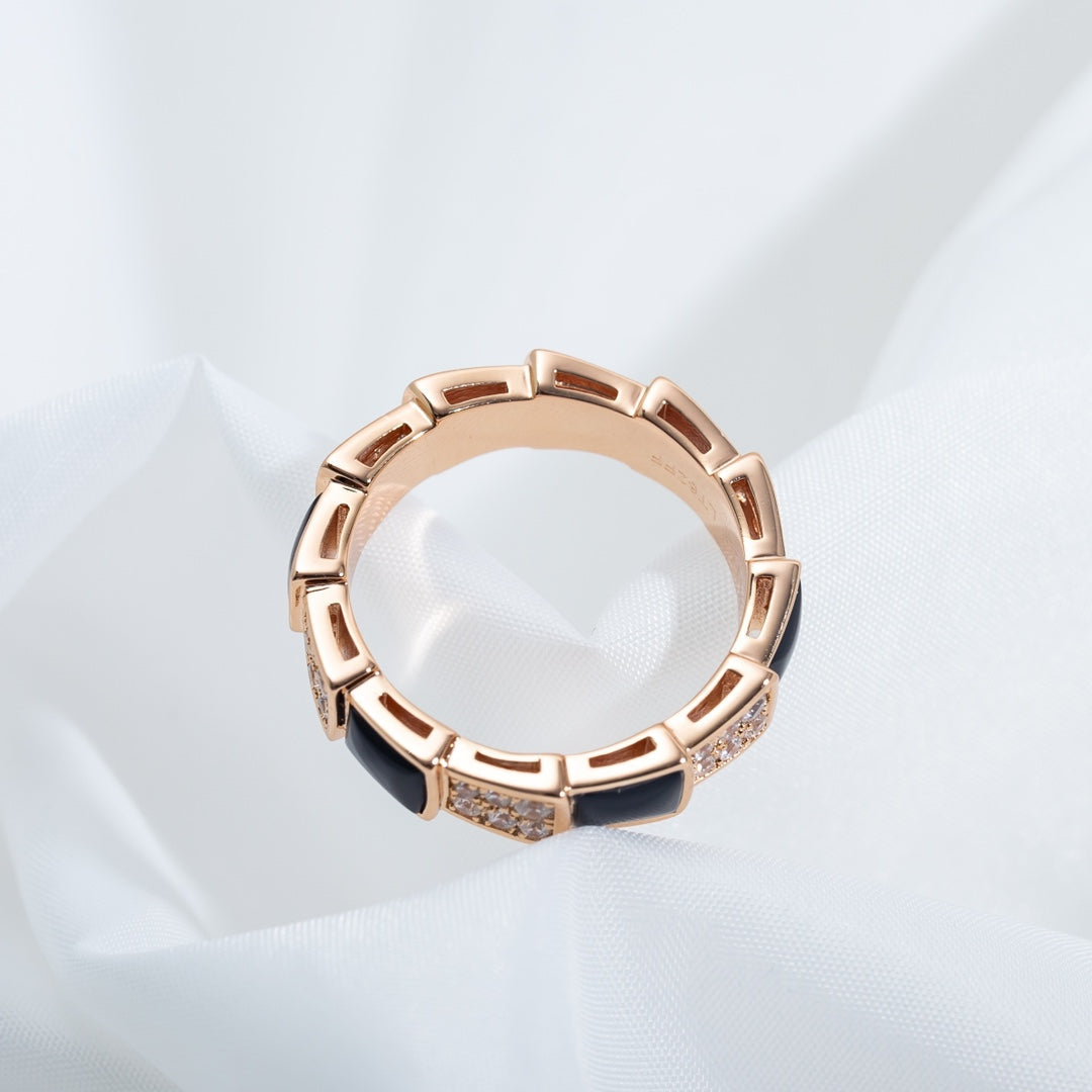 [Lumi Jewelry]SERPENTI RING PINK GOLD BLACK MOP DIAMOND PAVED 4MM