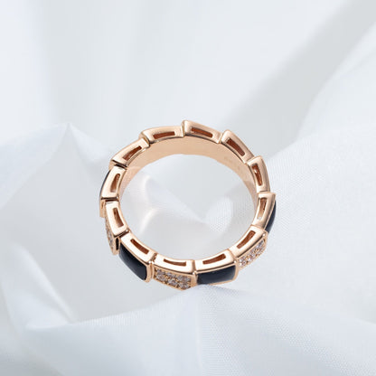 [Lumi Jewelry]SERPENTI RING PINK GOLD BLACK MOP DIAMOND PAVED 4MM