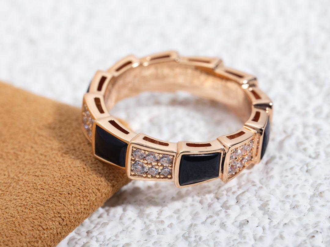 [Lumi Jewelry]SERPENTI RING PINK GOLD BLACK MOP DIAMOND PAVED 4MM