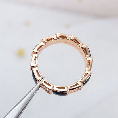 [Lumi Jewelry]SERPENTI RING PINK GOLD BLACK MOP DIAMOND PAVED 4MM