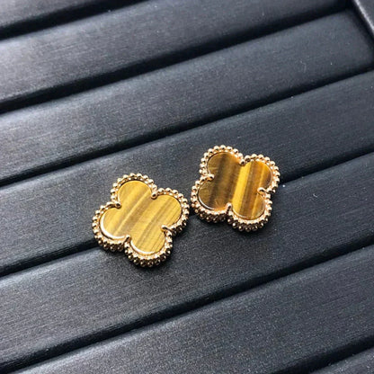 [Lumi Jewelry]CLOVER MEDIUM 1 MOTIFS TIGER EYE EARRINGS