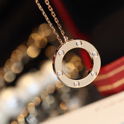 [Lumi Jewelry]LOVE NECKLACE 16MM 6 DIAMONDS PINK GOLD