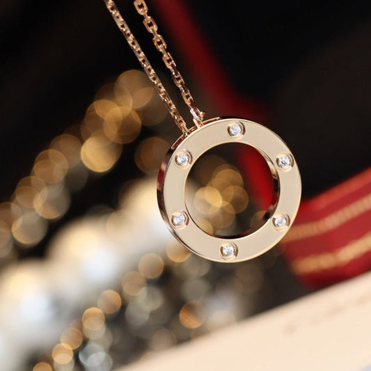 [Lumi Jewelry]LOVE NECKLACE 16MM 6 DIAMONDS PINK GOLD