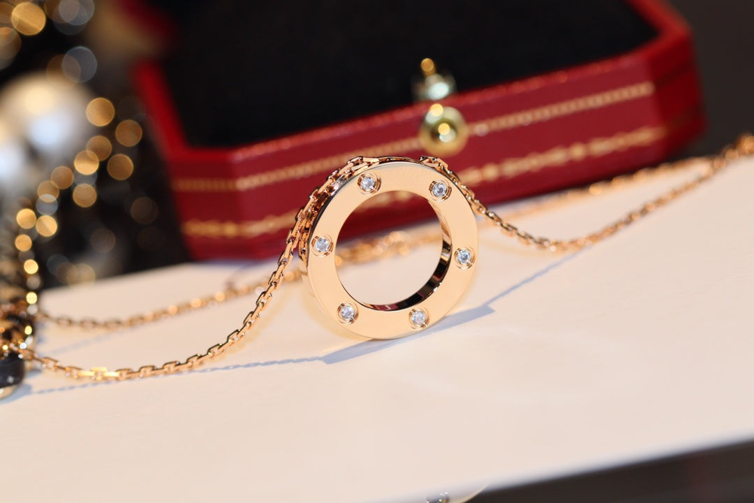 [Lumi Jewelry]LOVE NECKLACE 16MM 6 DIAMONDS PINK GOLD