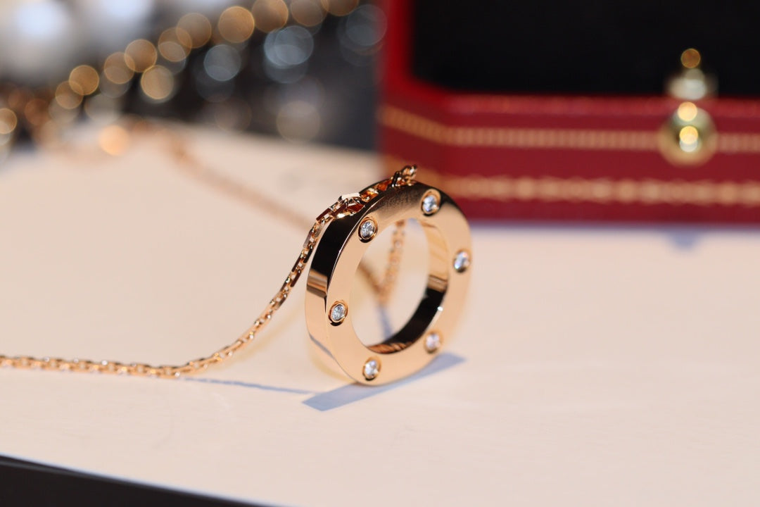 [Lumi Jewelry]LOVE NECKLACE 16MM 6 DIAMONDS PINK GOLD