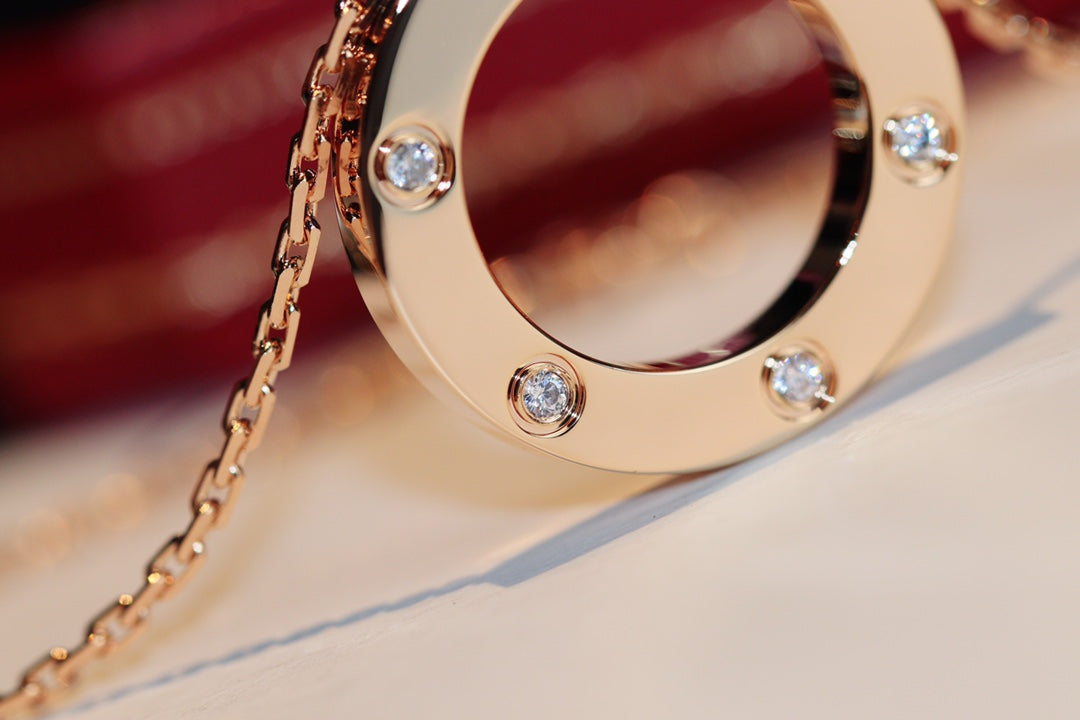 [Lumi Jewelry]LOVE NECKLACE 16MM 6 DIAMONDS PINK GOLD