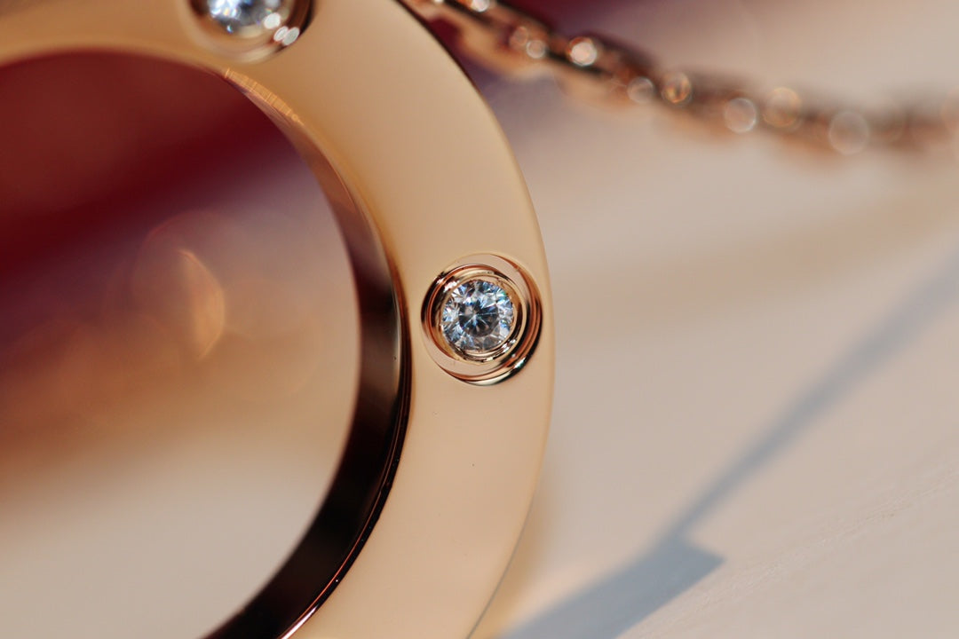 [Lumi Jewelry]LOVE NECKLACE 16MM 6 DIAMONDS PINK GOLD