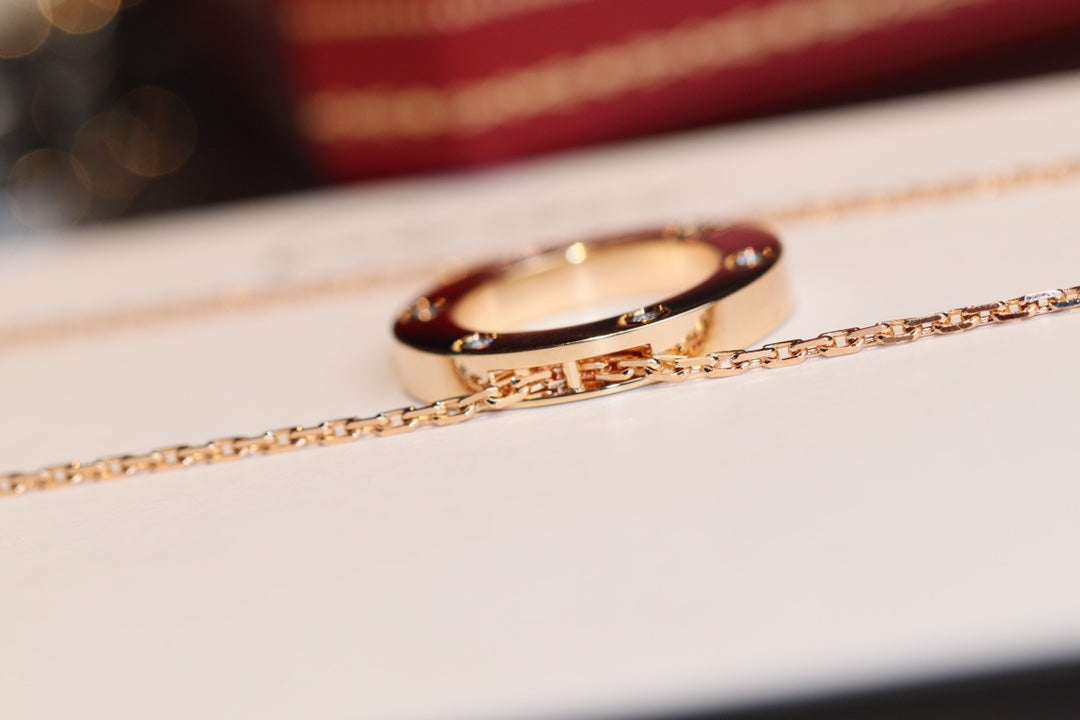 [Lumi Jewelry]LOVE NECKLACE 16MM 6 DIAMONDS PINK GOLD