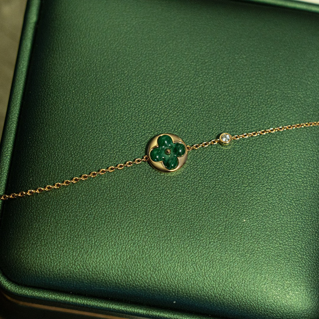 [Lumi Jewelry]SUN MALACHITE 1 DIAMOND PINK GOLD BRACELET