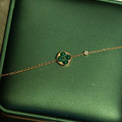 [Lumi Jewelry]SUN MALACHITE 1 DIAMOND PINK GOLD BRACELET