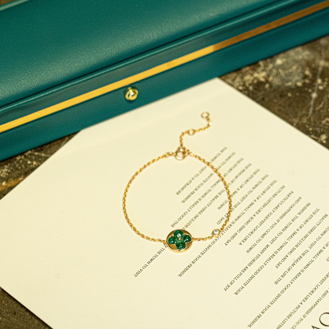 [Lumi Jewelry]SUN MALACHITE 1 DIAMOND PINK GOLD BRACELET