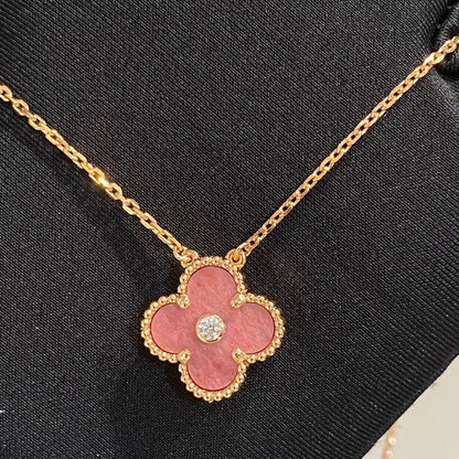 [Lumi Jewelry]CLOVER 15MM DIAMOND RHODONITE NECKLACE