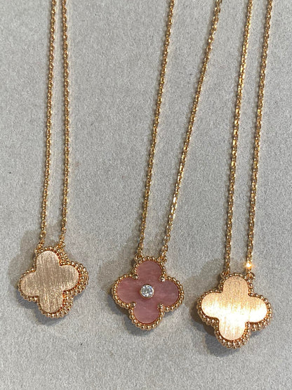 [Lumi Jewelry]CLOVER 15MM DIAMOND RHODONITE NECKLACE