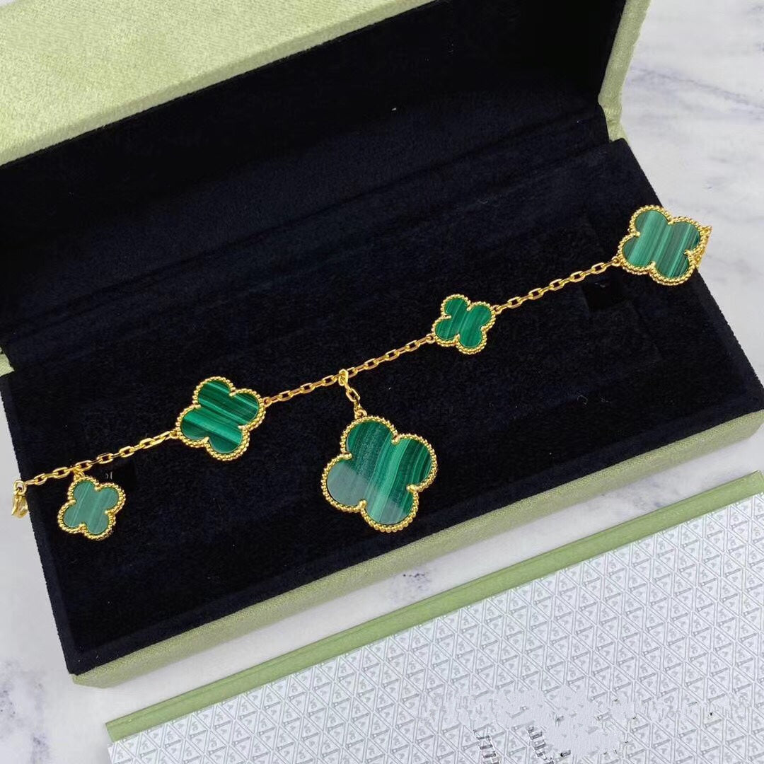 [Lumi Jewelry]MAGIC CLOVER MALACHITE GOLD BRACELET 5 MOTIFS