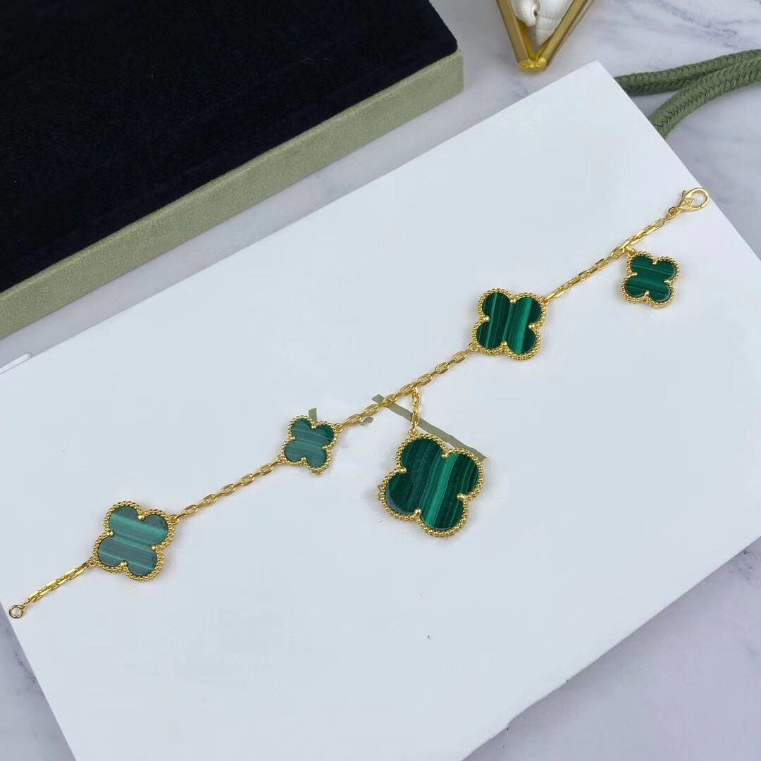 [Lumi Jewelry]MAGIC CLOVER MALACHITE GOLD BRACELET 5 MOTIFS