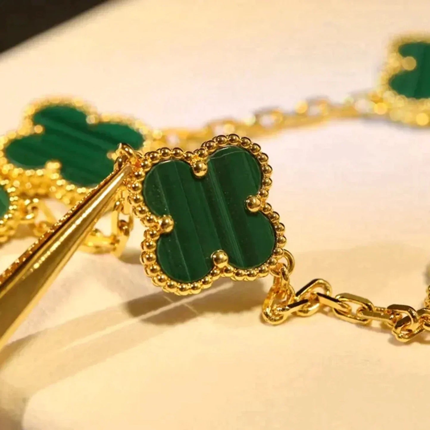 [Lumi Jewelry]CLOVER 5 MOTIFS MALACHITE BRACELET