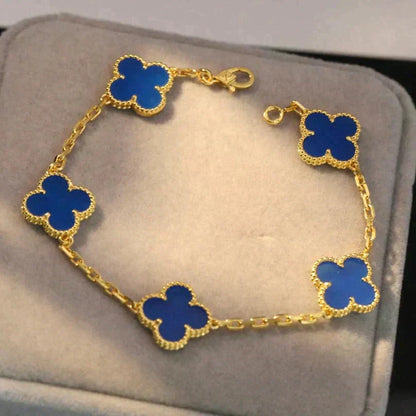 [Lumi Jewelry]CLOVER 5 MOTIFS BLUE AGATE BRACELET