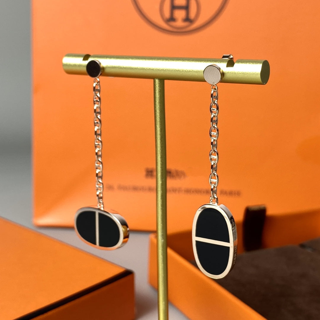 [Lumi Jewelry]CHAINE VERSO BLACK CERAMIC EARRINGS