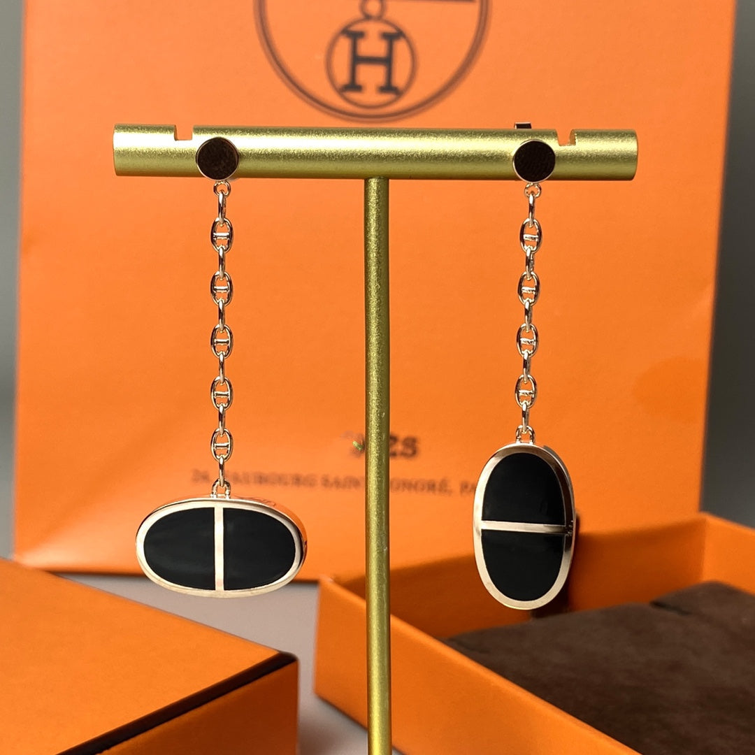 [Lumi Jewelry]CHAINE VERSO BLACK CERAMIC EARRINGS