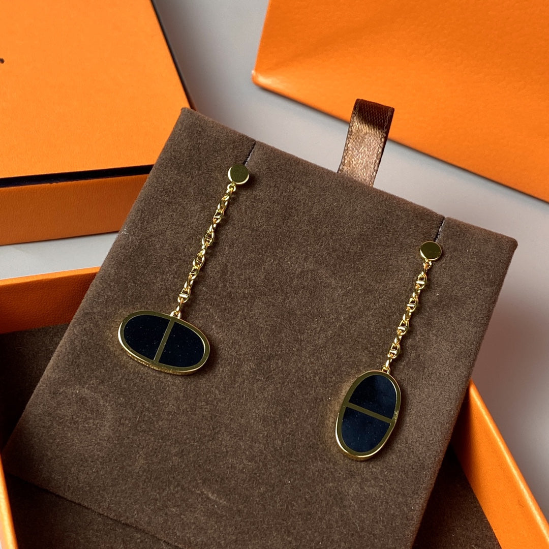 [Lumi Jewelry]CHAINE VERSO BLACK CERAMIC EARRINGS
