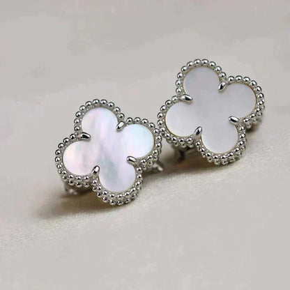 [Lumi Jewelry]CLOVER MEDIUM 1 MOTIFS  WHITE MOP EARRINGS SILVER